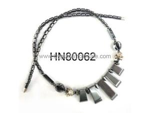 Hematite Teeths Pendants Beads Stone Chain Statement Bib Choker Fashion Necklace